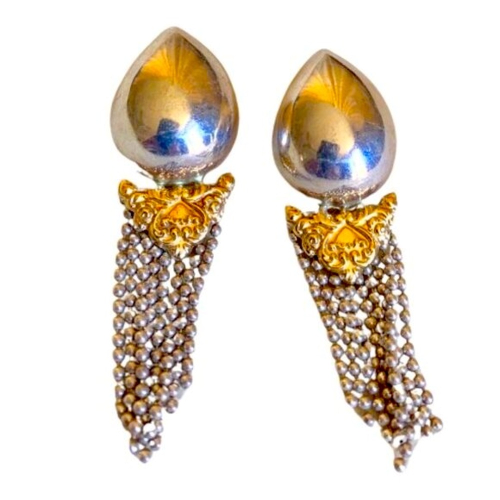 Vintage Sterling and 18K Teardrop Fringe Earrings